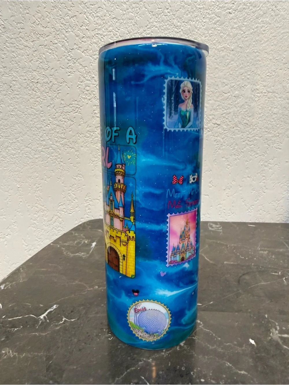 The Life of a Park Girl in My Disney Era Blue Glitter 20 oz Skinny Tumbler Cup
